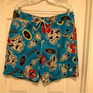 Caribbean Joe  Mens Hawaiian Swim Shorts Size Large‎